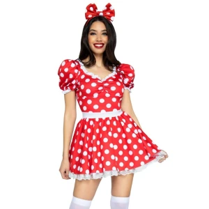 LEG AVENUE - POLKA DOT DRESS + HEADBAND RED/WHITE S
